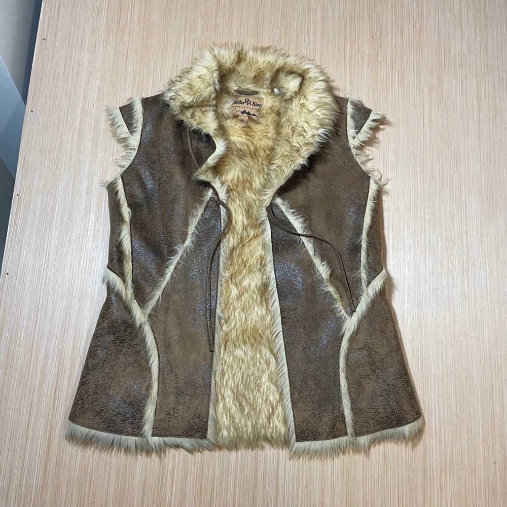 Powder River Outfitters Vest Women Small Brown Faux Fur Shearling Western Boho